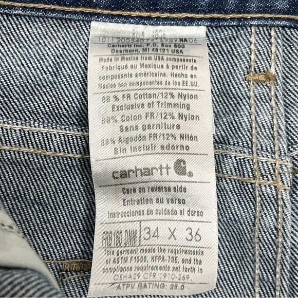 Carhartt Flame Resistant Straight Leg Denim Blue Jeans-Men’s 34x36-Workwear-EUC - Picture 9 of 13